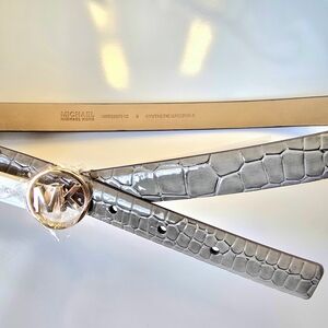 NEW Michael Kors Silver Crocodile-Embossed Belt Women Accessories